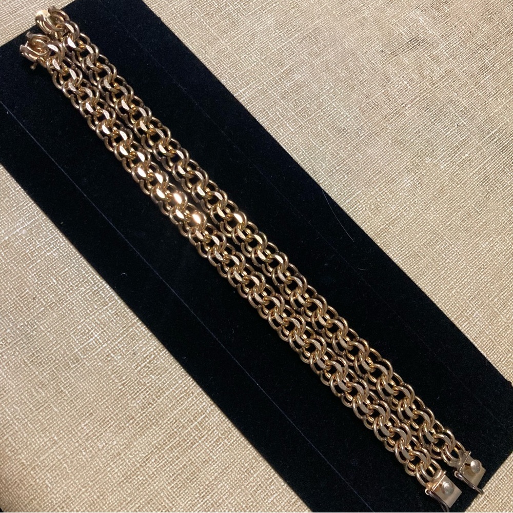 Binder Bros Vintage Pair of Chino Link Bracelets 14KT GF Box-Clasp Double-Safety
